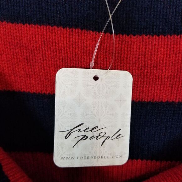 Free People Women Into the Blue Sweater Sz XL Red Blue Boxy Boho Wool Blend - Picture 9 of 11